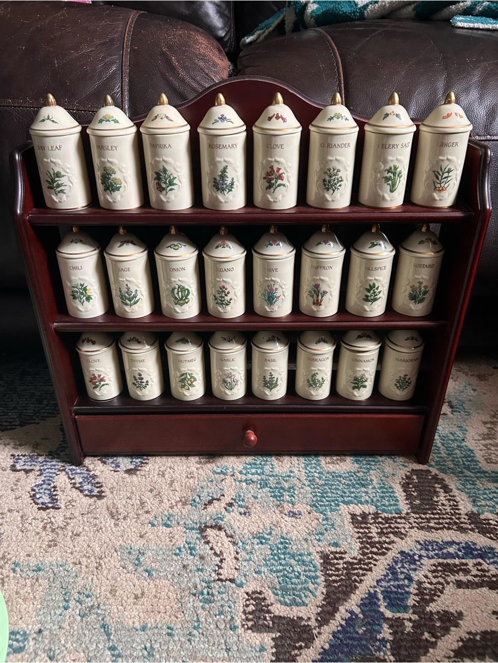 1992 Vintage COMPLETE  Lenox Spice Garden Spice Jars Porcelain Set 24 With Rack